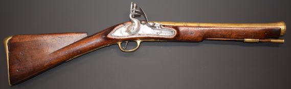 Flintlock blunderbuss with 16 inch part octagonal brass barrel with crown over GR proof marks