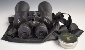 A pair of 10-30x60 binoculars in case and a tin of Buley Magnum .22 air gun pellets