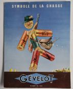 Gévelot shop display or advertising card 'Symbole De La Chasse' with easel back, 27x21cm