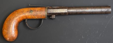 M Carleton & Co percussion underhammer action pistol with brass frame, alignment sights, wooden