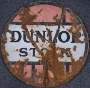 Dunlop Stock vintage car or motorcycle interest double sided enamel advertising sign, diameter 61cm