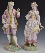 Vion & Baury continental bisque figures of sweethearts, he holding a gold necklace, she looking coy,