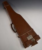 Leather leg of mutton shotgun case with wool lined interior, 84cm long.