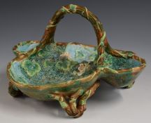 George Jones Victorian majolica strawberry basket raised on branch feet, diameter 30 x H18cm