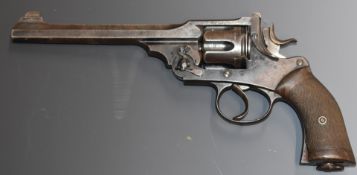 Deactivated British Webley WG Target Model .450 six-shot double action revolver with chequered