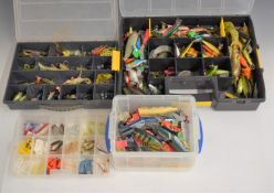 Fishing lures, plugs, spinners and soft plastics in fitted cases