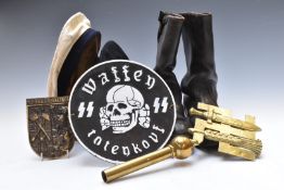 Nazi German style pole top, caps, shell case, boots etc