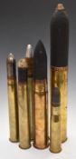 Five brass shells of various sizes/calibres one 37mm dated 1941, another 1940 together with an alloy