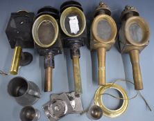 Pair of 19thC coaching lamps, pair of reproduction coaching lamps, further lamp, Ravens Golfing