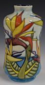 Moorcroft pedestal waisted bottle vase decorated in the Flower of Paradise pattern, dated 1998 to