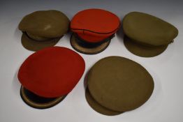 Three British Army khaki officer's field caps including a Royal Gloucestershire Hussars example