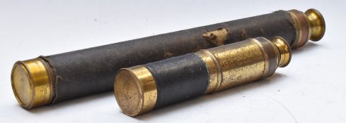 Two Victorian Naval style leather bound brass telescopes, one four draw the other three draw, both