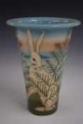 Dennis Chinaworks limited edition no1 flared vase decorated with hares amongst ferns, made for the