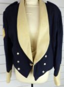British Army Sergeant's mess jacket in blue and buff cloth with black silk lining and waistcoat with
