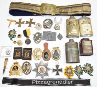 German Nazi and other militaria including badges, belt, photos etc