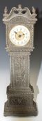 Novelty cast metal miniature longcase clock, the dial marked Ansonia clock company, height 30cm