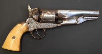 Colt style .35 six-shot single action revolver with engraved frame stamped '.35 Cal' and 'Patent