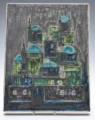 Knabstrup mid 20thC Danish stoneware plaque with label verso 982d 832, 29 x 23cm