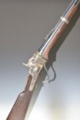Italian Sharp's patent .54 falling block percussion hammer action under lever carbine rifle with