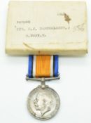 British Army WW1 War Medal named to 202055 Pte C J Bartholomew, East Yorkshire Regiment, with box
