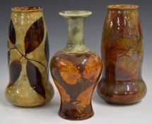 Three Royal Doulton Foliage Ware pedestal vases decorated in the Autumn Leaves pattern, tallest