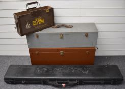 Two military style boxes including a .303 ammunition box, largest 78x26x33cm, and a hard plastic