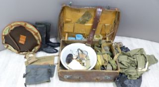 Leather military suitcase for R M Yorke, 11th Hussars containing military ephemera including pair of