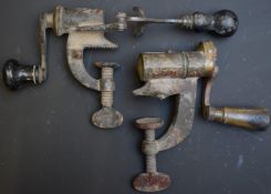 Two 12 bore shotgun cartridge rollover tools, one G & J W Hawsley, both with turned wooden handles.