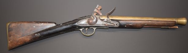 Unnamed flintlock blunderbuss with East India Company trademark and '1793' to the lock, brass butt
