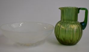 G Vallon French opalescent moulded glass bowl with cherry decoration, 23.5cm in diameter and a