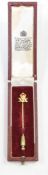 British Army 19th Hussars 9ct gold stick pin in Garrard & Co fitted box (Birmingham 1917)