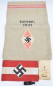 German Third Reich Nazi Hitler Youth armband, bag with Osteinsatz 1941 and cloth Nazi badge to