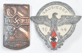 Two German Third Reich Nazi Hitler Youth badges, comprising a Gausierer 1944 with makers G Brehmer