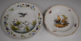Meissen cabinet plate decorated with fowl and a continental cabinet plate with relief moulded