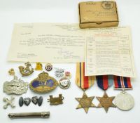 British Army WW2 medals comprising 1939/1945 Star, Africa Star and War Medal for 2345017 L/Cpl W A