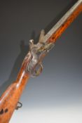 Unnamed 28 bore flintlock rifle with steel trigger guard and mounts, butt plate stamped '12 L St B