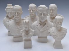 Seven Robinson and Leadbeater Parianware busts of royalty / historical figures including two Lord
