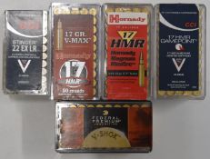 Two-hundred-and-fifty .17 rifle cartridges, all in original boxes. PLEASE NOTE THAT A VALID RELEVANT