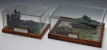 Two military battlefield dioramas, one SAS on exercise with tank and Landrover, the other American