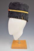 British Army Royal Gloucestershire Hussars fur busby retaining yellow cord line and scarlet bag,
