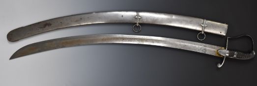 British 1796 pattern Light Cavalry sword with shagreen and wire grip, 82cm curved blade and