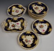 19thC hand decorated porcelain dessert service, probably Coalport