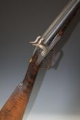 Robert Adams 12 bore pinfire side by side hammer action shotgun with finely engraved named locks,