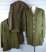 Three British Army Royal Gloucestershire Hussars officer's No 2 dress khaki tunics with medal ribbon