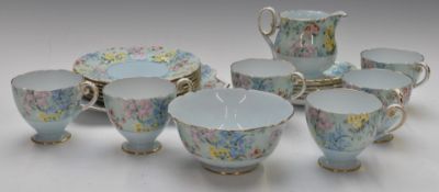 Shelley twenty one piece six setting tea set decorated in the Melody pattern, comprising 6 each of