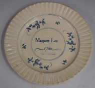 Leeds creamware plate for Margaret Lee 1780