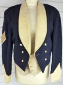 British Army Sergeant's mess jacket in blue and buff cloth with black silk lining and waistcoat with