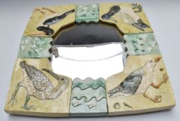 Anna Lambert Gloucestershire Guild of Crafts ceramic mirror with birds, titled 'Oystercatcher'