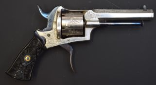 Unnamed 7mm six-shot double-action pin-fire revolver with engraved frame, cylinder and 3.5 inch