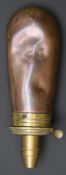 Sykes patent copper and brass powder flask, 14.5cm long.